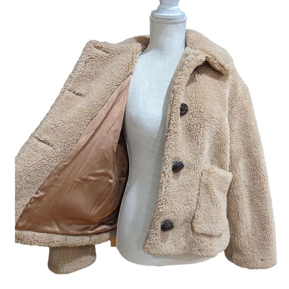 LIKE NEW ZARA Women's Camel Tan Teddy Coat Size M - Picture 6 of 11